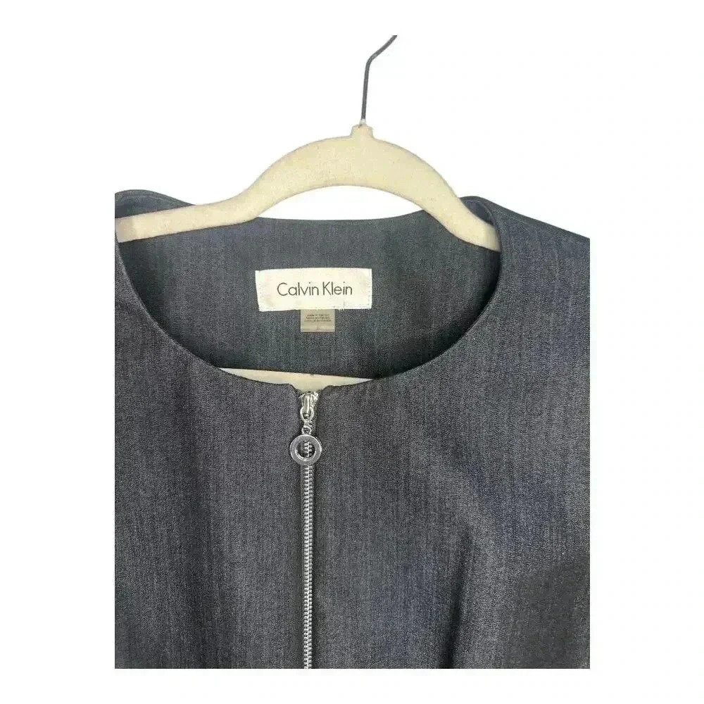 Calvin Klein Womens Denim Blue Peplum Zip Up Blazer, Size 8 - Picture 5 of 10